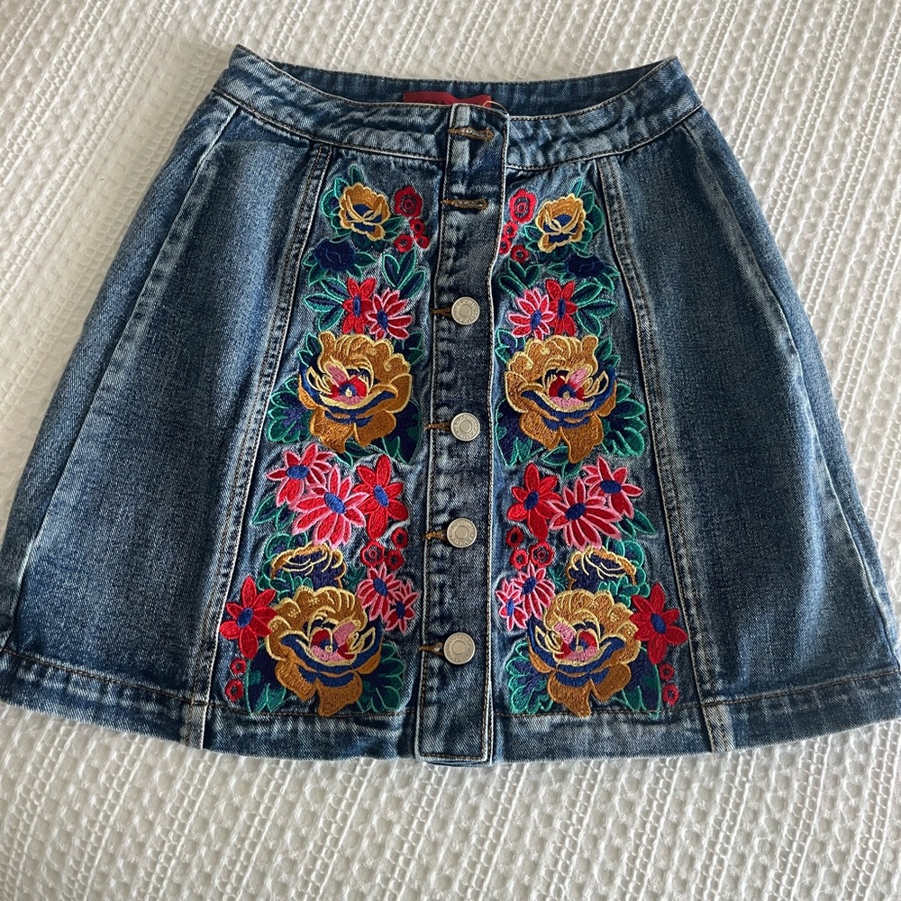 Embroidered Jean Skirt
